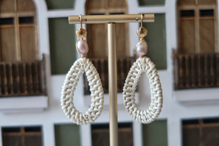 Fresh Water Pearl and Wicker Earrings