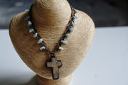 Natural Stone Cross Macrame Necklace