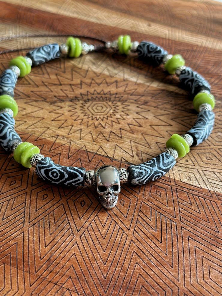 Skull and African Glass Necklace