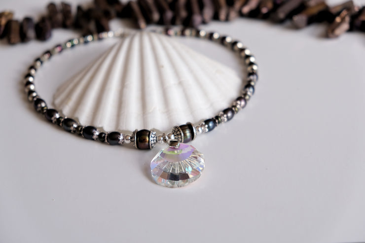 Sun Catcher Shell and Fresh Water Pearl Necklace