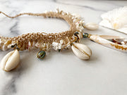 Conch Cowrie and Fresh Water Pearl Macrame Necklace