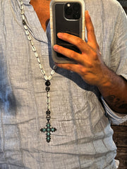 Hand Knotted Cowrie and Turquoise Cross Necklace