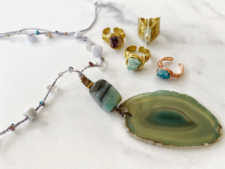 Sea Glass Crystal and Agate Pendant