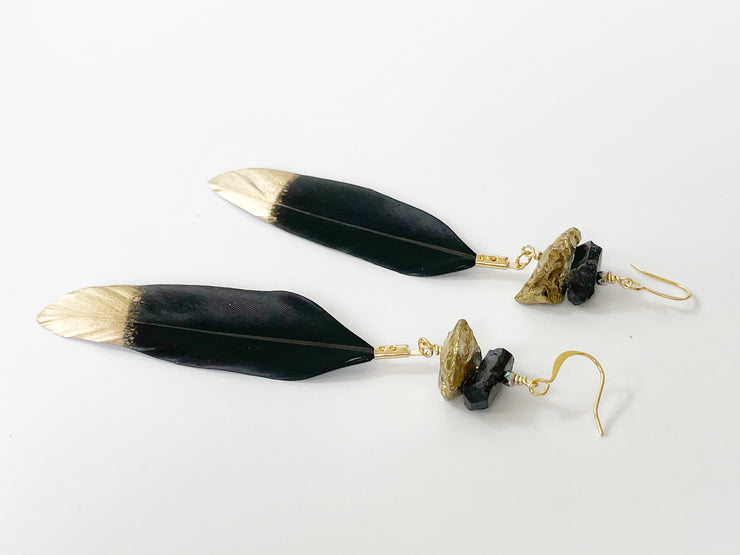 Gold Dipped Feather Earrings