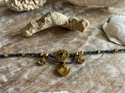 Onyx and Brass Macrame Anklet