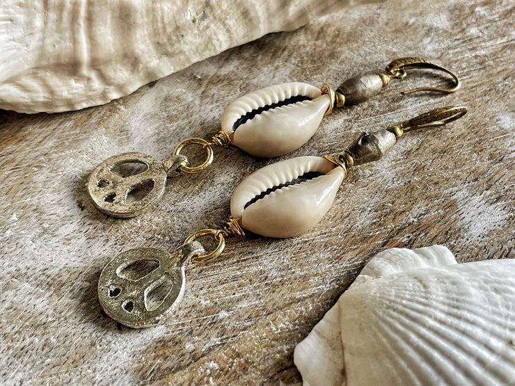 Silver Boho Cowrie Earrings