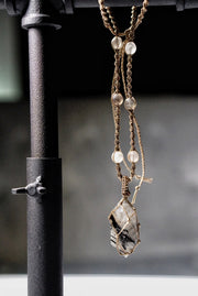 Tourmilinated Quartz Macrame Necklace