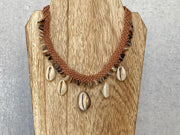 Cowrie and Natural Shell Chips Macrame Necklace