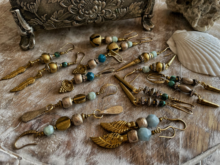 Brass Blue Apatite Boho Earrings