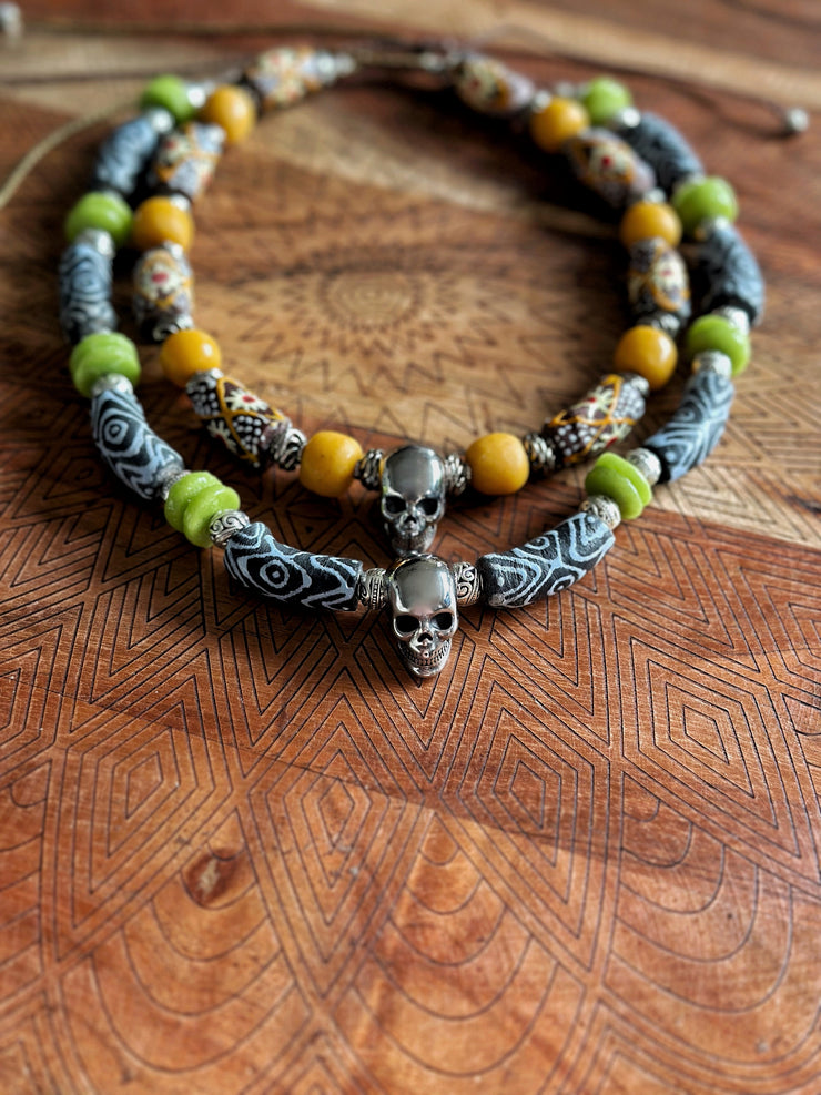 Skull and African Glass Necklace