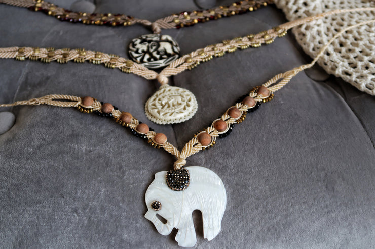 Mother of Pearl Elephant Boho Necklace