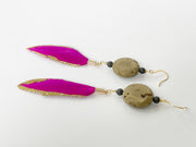 Boho Raw Druzy and Feather Earrings