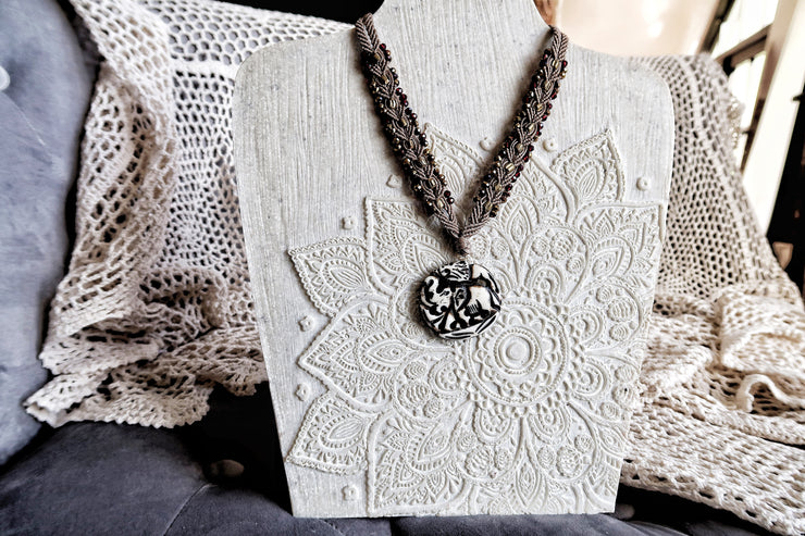 Beaded Macrame Boho Elephant Necklace