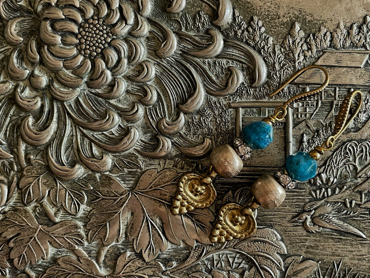 Brass Blue Apatite Boho Earrings