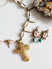 Brass and Cowrie Cross Necklaces