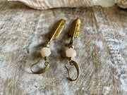 Morganite and Brass Feather Earrings