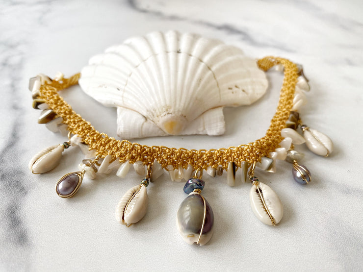 Cowrie and Shell Macrame Necklace