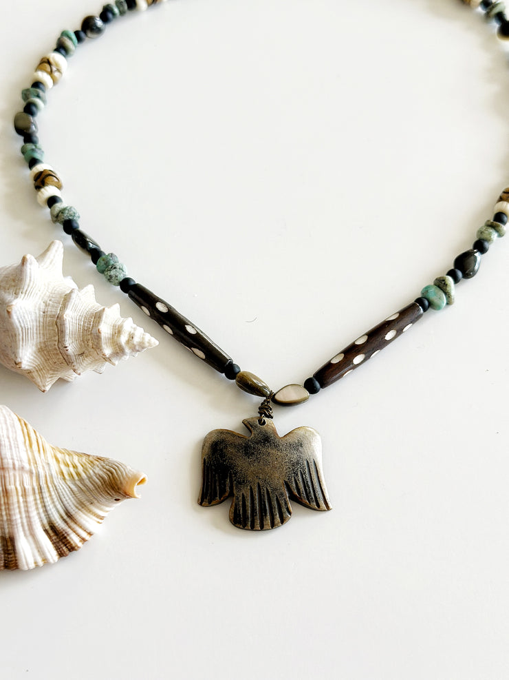 Batik Bone Eagle Turquoise Necklace