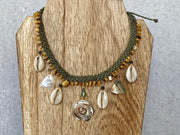 Abalone Sea Turtle and Cowrie Macrame Necklace