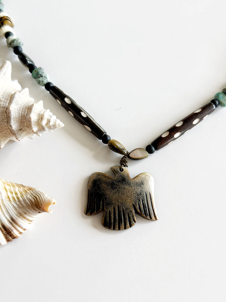 Batik Bone Eagle Turquoise Necklace