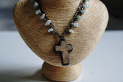 Natural Stone Cross Macrame Necklace