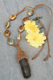 Smokey Quartz Micro Macrame Necklace in Brown