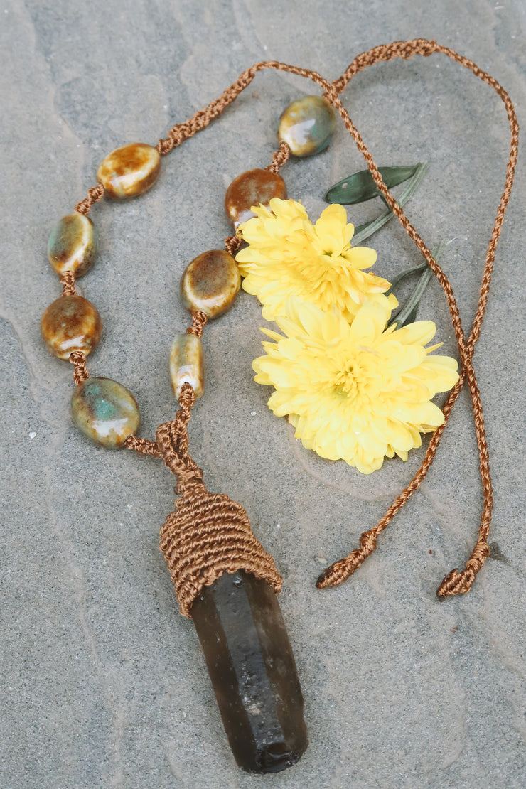 Smokey Quartz Micro Macrame Necklace in Brown