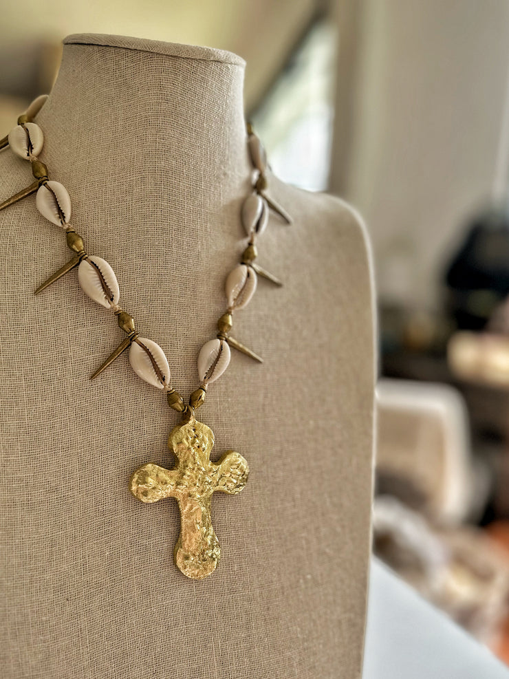 Brass and Cowrie Cross Necklaces