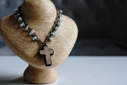 Natural Stone Cross Macrame Necklace