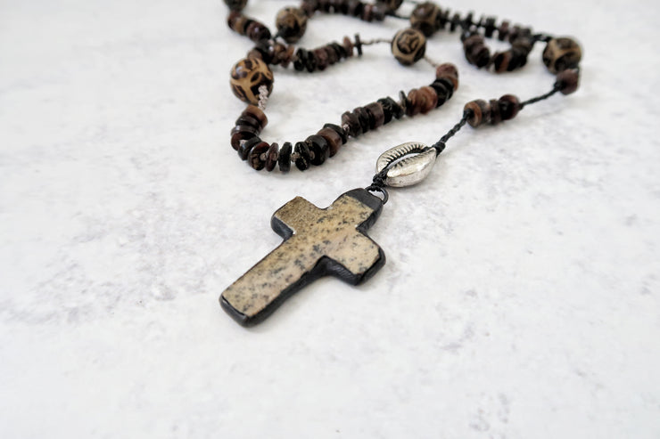 Metal Cowrie and Cross Pendant