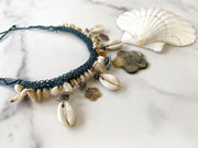 Black Lip Shell And Cowrie Macrame Necklace