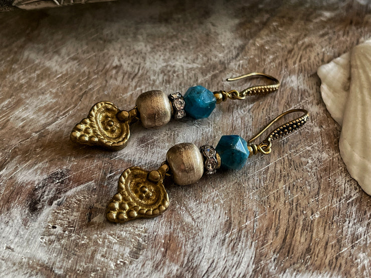 Brass Blue Apatite Boho Earrings