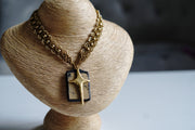 Natural Stone Brass Cross Macrame Necklace