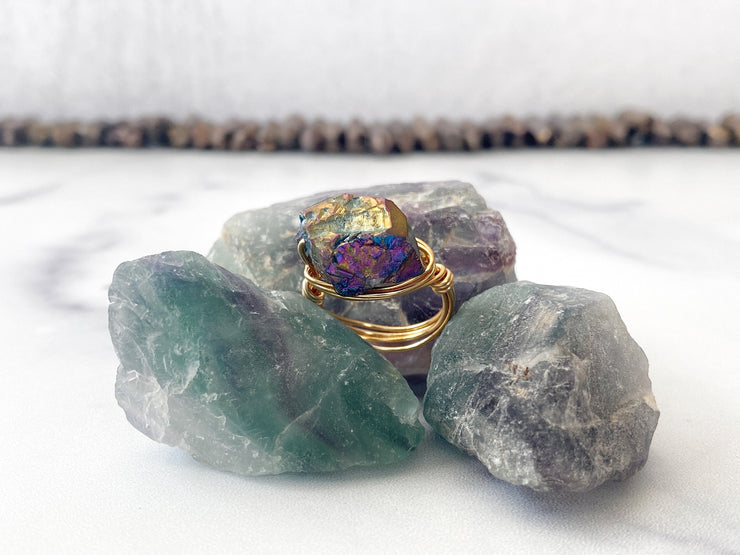 Blue Rainbow Titanium Quartz Ring Size 7