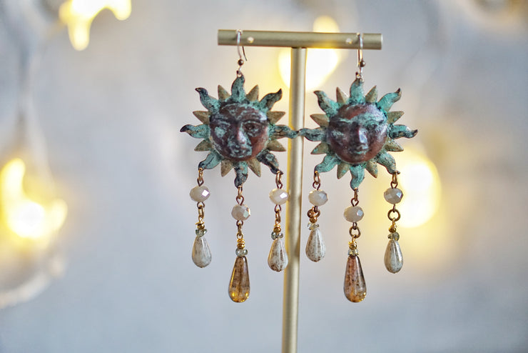 Patina Sun Czech Glass Earrings