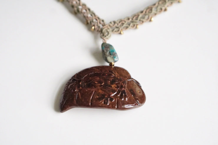 Hand Carved Coqui Coconut Macrame Necklace