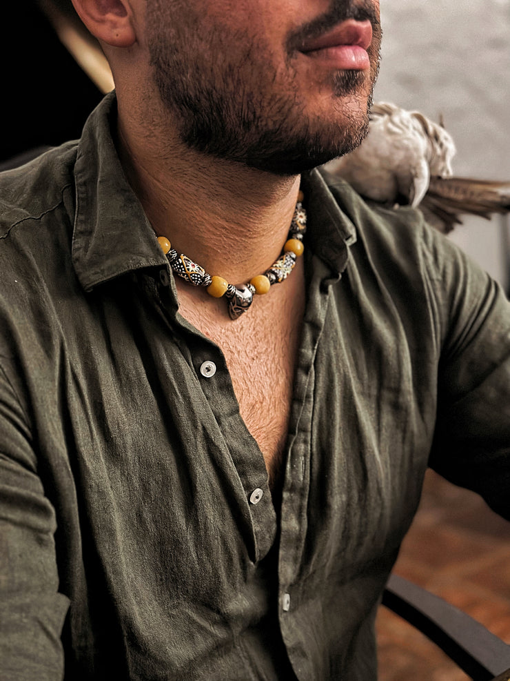 Skull and African Glass Necklace