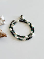 White Mosaic Turquoise and Shell Necklace