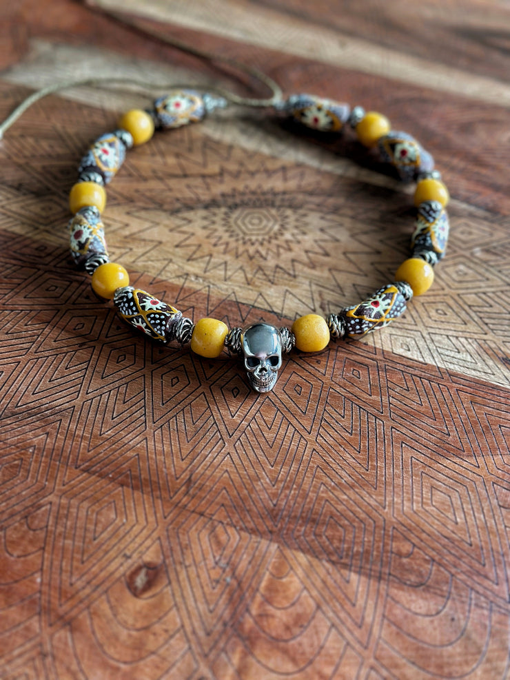 Skull and African Glass Necklace