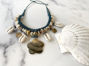 Black Lip Shell And Cowrie Macrame Necklace