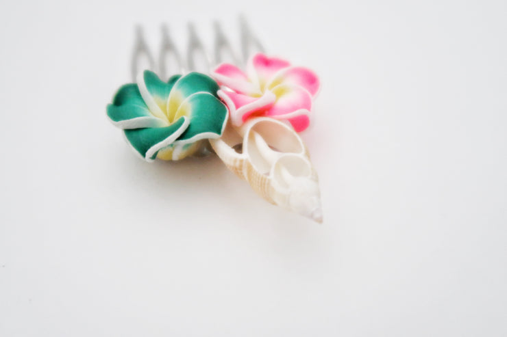 Tropical Flower and Seashell Hair Pin