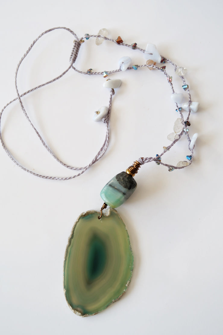 Sea Glass Crystal and Agate Pendant