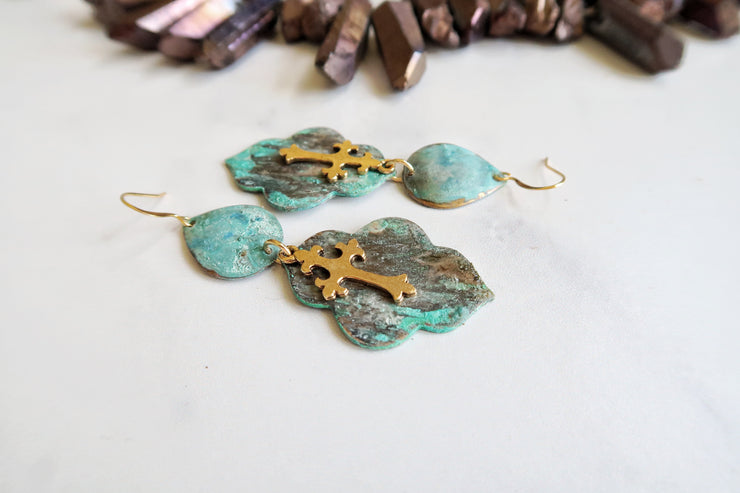 Patina Cross Earrings