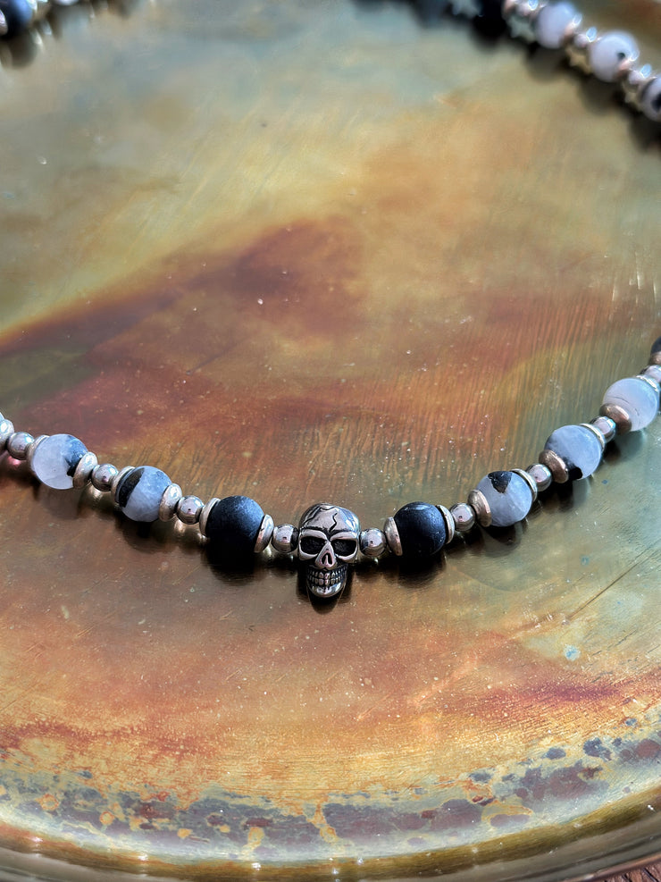 Skull Necklace with Black Tourmaline Quartz