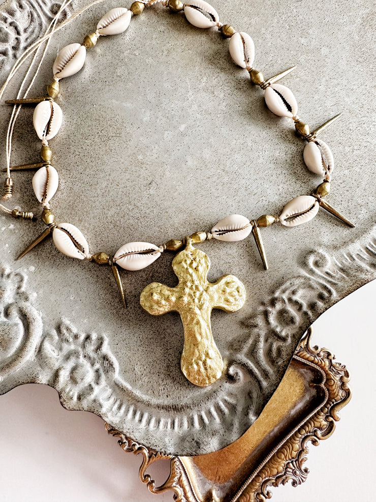 Brass and Cowrie Cross Necklaces