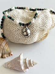 White Mosaic Turquoise and Shell Necklace