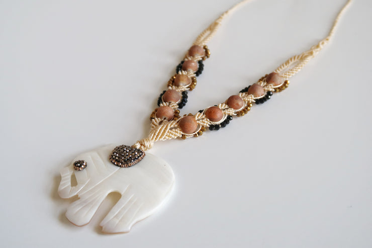 Mother of Pearl Elephant Boho Necklace