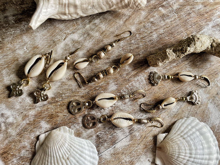 Silver Boho Cowrie Earrings