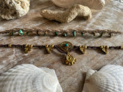 Turquoise and Brass Macrame Anklet