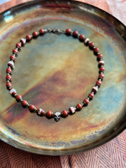 Skull Necklace with Red Jasper and Red Agate